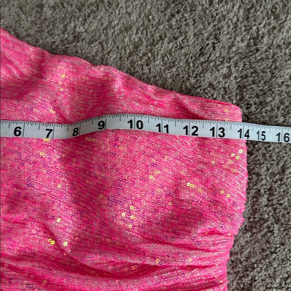 La Femme 3 neon pink one-shoulder sequin short cocktail dress homecoming hoco - Picture 5 of 8